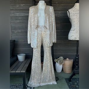 Fashion Nova Sequin Pants & Blazer 2-Piece Set Suit